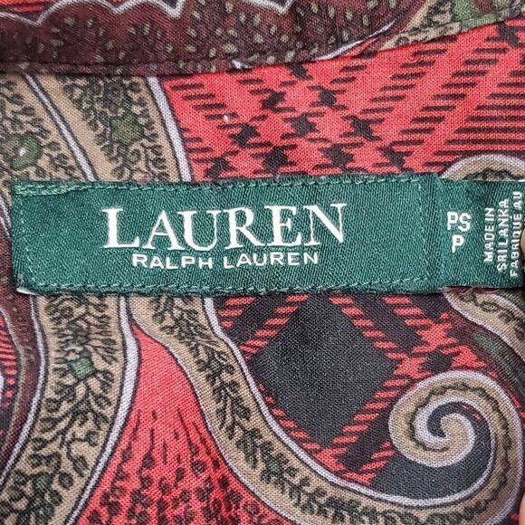 Lauren Ralph Lauren SMALL Petite Red Paisley Button Front Blouse - Picture 4 of 6